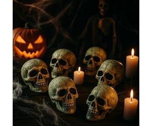 SIROCO Lot de 6 Têtes de Mort 10 cm en Plastique à Poser ou à Suspendre Décoration Maison et Table Halloween