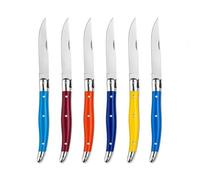 SIROCO Set de 6 Couteaux de Table, 23 cm, Lame en Acier Inoxydable Légèrement Dentée, Manches Colorés Ergonomiques, pour Viande et Usage Quotidien
