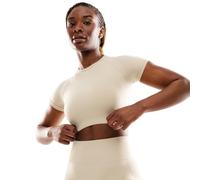 SIROKO - T-Shirt Crop Top Sport à Manches Courtes sans Couture Steam - L-XL - Beige