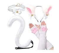 SIROLISA Costume mignon de patte de chat, cosplay kawaii doux 3D orteils haricots sans doigts pattes de chat pour femme (blanc, ensemble de 4 pièces)