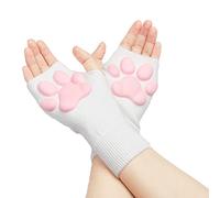 SIROLISA Costume mignon de patte de chat, cosplay kawaii doux 3D orteils haricots sans doigts pattes de chat pour femme (gants courts blancs)