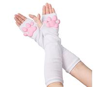 SIROLISA Moufles en silicone 3D avec oreilles de chat mignonnes pattes de chat orteils en forme de pattes de chat chaussettes hautes pour femme fille Halloween Noël Cosplay Gants blancs taille unique