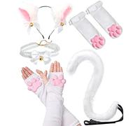 SIROLISA Moufles en silicone 3D avec oreilles de chat, pattes de chat, orteils, haricots, chaussettes hautes, chaussettes pour femmes, filles, Halloween, Noël, Ensemble 5 pièces blanc, taille unique