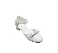 SIRRI Chaussures Blanches Mary Jane pour Filles, ornées d'un nœud, à Petit Talon Bloc, idéales pour Un Mariage ou Une Communion Taille 30