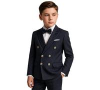 SIRRI Costume croisé texturé à Fines Rayures pour garçon, Ensemble Formel 4 pièces Coupe Slim pour garçon d'honneur, âge 8 années EU