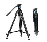 SIRUI SH05 Trépied vidéo avec tête fluide à 360°, trépied professionnel en aluminium léger pour appareils photo reflex numériques, kit de trépied de 55,1 po avec double tube, écarteur de niveau moyen