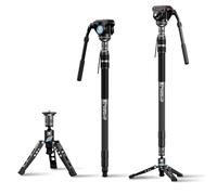 SIRUI SVM-165 Monopode pour appareil photo avec pieds, monopode professionnel en fibre de carbone de 174,5 cm avec tête vidéo fluide, réglage de la hauteur en une étape, monopode de voyage léger pour