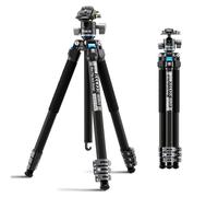 SIRUI Trépied de Voyage en Fibre de Carbone avec Rotule Discrète, 148 cm Trépied Compact et Léger pour Appareils Photo, Colonne Centrale Réversible, Charge Maximale de 15 kg, L-224FL+KS-10