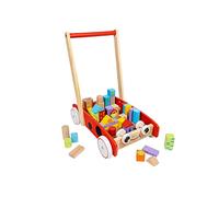 SirWood Chariot Design Coccinelle pour Transporter de Nombreux Blocs de Bois colorés - Constructions de Blocs en Bois 40 pièces incluses - pour la Petite enfance Globo Toys - 39919