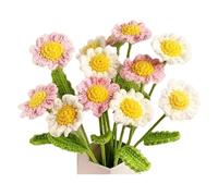 Sirxlevcy 12 Pièces Fait à la Main Marguerite Crochet Crochet Fleur Tricoté Bouquet Cadeau d'anniversaire Décorations pour Fête de Mariage Décor Facile à Utiliser