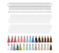 Sirxlevcy 120 PCs Acrylique Keychain Blank Tassel Pendentif Set Comprend Rectangulaire Transparent Acrylique Keychain