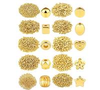 Sirxlevcy 1500 PièCes 10 Styles Perles Entretoises en Or Assorties Fabrication de Perles en Vrac pour Bracelet à Bricoler Soi-MêMe Collier Boucle d'oreille Fabrication Artisanale