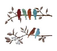 Sirxlevcy 2 Pièces D'Art Mural D'Oiseaux Oiseaux Vifs sur une Branche Décoration Murale en Métal avec des Feuilles Suspendues avec des Oiseaux, Comme Illustré en Métal 40x15cm Décoration Murale Extéri