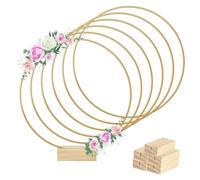 Sirxlevcy 6 Pièces de 8 Pouces en Métal avec Anneaux Floraux, Bandes de Centre de Table, 6 Supports en Bois pour Décoration de Table, Bricolage Décoratif à Suspendre au Mur