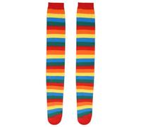Sirxlevcy Chaussettes RayéEs Arc-en-Ciel ColoréEs sur Le Genou Clown Costume Rayé Bas Hauts pour Les FêTes de Halloween Cosplay