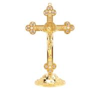 Sirxlevcy Crucifix Debout avec Croix en Alliage de Base pour DéCoration de et Cadeaux Religieux (Doré)