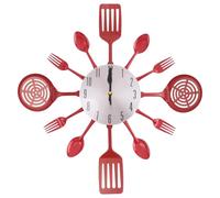 Sirxlevcy Grande Horloge Murale de Cuisine de 16 Pouces avec CuillèRes et Fourchettes, Vaisselle 3D Horloge Murale DéCoration de (Rouge)