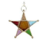 Sirxlevcy Lanterne à Bougie Suspendue, Porte-Bougie Chauffe-Plat en Verre de Style Marocain en Forme D'Étoile à Cinq Branches pour Mariage, Jardin, Or, Installation Facile et Facile à Utiliser