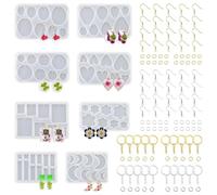 Sirxlevcy Moules à en Résine, 128 Pièces de Moules de Boucles d'oreilles en Résine UV Multiples avec Trous, Kits de Porte-Clés Époxy de Base, Moules à Pendentif de Collier