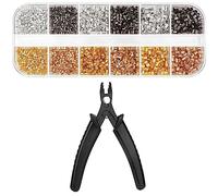 Sirxlevcy Perles à Sertir pour la Fabrication de 2200 Tubes à Sertir avec Pince à Sertir pour la Fabrication de à Bricoler Soi-Même (3 Tailles 4 Couleurs)