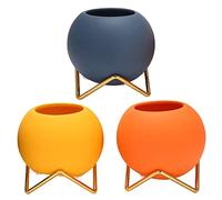 Sirxlevcy Vase à Fleurs Lot de 3, Vase en CéRamique Moderne pour DéCoration de Salon Jaune Bleu Orange Vase Rond pour Fausses Fleurs