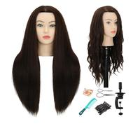 Sirydtm Tête de mannequin de 71,1 cm avec cheveux humains - 80 % cheveux naturels - Yeux bleus - Tête de poupée pour la cosmétologie et le coiffeur - Avec support de serrage et outils gratuits (4)