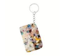Sisadodo Mini peigne démêlant de poche porte-clés pour filles - Motif marbre coloré - Peigne à lisser les cheveux - Antistatique - Petits peignes rectangulaires en acétate pour homme et femme