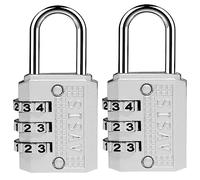 SISAV Cadenas à Combinaison à 3 Chiffres,Cadenas de Gym,Cadenas d'Extérieur,Adapté aux Casiers d'École,aux Boîtes à Outils,aux Sacs à Dos de Voyage,avec Loquet (Argenté,2 Pièces)