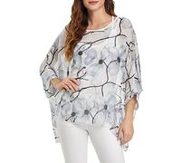 SISAY Blouse Femme Haut Décontractée en Mousseline de Soie Chemisier à Manches 3/4 Col Rond Imprimé Fleuri Chemise