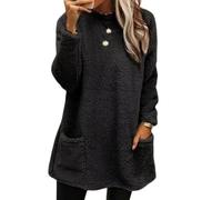 SISAY Pull Polaire Femme Chaude Tunique Flanelle Tee Shirt Femme Long Ample Manche Longue Chemise avec Poche Haut Décontracté Mini Robe Trapèze Blouse Automne Hiver Baggy Jumper Top Mode Streetwear