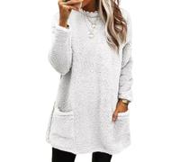 SISAY Pull Polaire Femme Chaude Tunique Flanelle Tee Shirt Femme Long Ample Manche Longue Chemise avec Poche Haut Décontracté Mini Robe Trapèze Blouse Automne Hiver Baggy Jumper Top Mode Streetwear