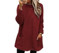 SISAY Pull Polaire Femme Chaude Tunique Flanelle Tee Shirt Femme Long Ample Manche Longue Chemise avec Poche Haut Décontracté Mini Robe Trapèze Blouse Automne Hiver Baggy Jumper Top Mode Streetwear