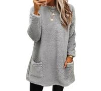 SISAY Pull Polaire Femme Chaude Tunique Flanelle Tee Shirt Femme Long Ample Manche Longue Chemise avec Poche Haut Décontracté Mini Robe Trapèze Blouse Automne Hiver Baggy Jumper Top Mode Streetwear