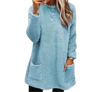SISAY Pull Polaire Femme Chaude Tunique Flanelle Tee Shirt Femme Long Ample Manche Longue Chemise avec Poche Haut Décontracté Mini Robe Trapèze Blouse Automne Hiver Baggy Jumper Top Mode Streetwear