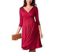 SISAY Robe de Soirée Maternité Col V Manche 3/4 Vintage Swing Robe Portefeuille Femme Cache Coeur Grande Taille Chic et Elegant Robe Courte Evasee Tunique Enceinte Vetement Grossesse et Allaitement