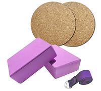 Sisce pour 5 pièces Ensemble d'équipement de yoga, blocs de yoga EVA, sangle d'étirement en coton, genouillère de yoga antidérapante pour exercice de fitness et Pilates (Violet)
