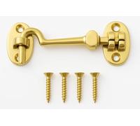 SISI UK Crochet de cabine en laiton poli 75 mm pour poignée de porte, loquet de porte, crochet et œillet, crochet de cabine, crochet et œillet, loquet de portail de jardin, loquet de porte