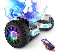 SISIGAD Hoverboard tout-terrain de 8,5 pouces avec Bluetooth et lumière LED, double moteur puissant, adapté aux adultes et aux enfants, argent
