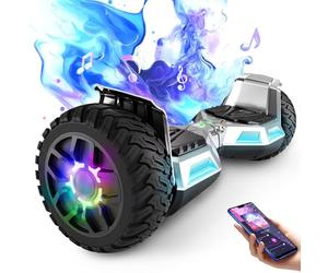 SISIGAD Hoverboard tout-terrain de 8,5 pouces avec Bluetooth et lumière LED, double moteur puissant, adapté aux adultes et aux enfants, argent