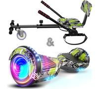 SISIGAD Hoverboard with Seat Attachment - Go Kart Conversion Kit - 6,5" Wheels Kids Hover Board with Bluetooth Speaker Lights Electric Self Balancing Scooter for Girls Boys Gift