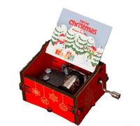 Sisinkal Boîte à musique de Noël en bois à commande manuelle, décoration festive, lecteur de mélodie classique, style vintage, affichage de table 8,9 x 5,8 x 4,8 cm (impression couleur rouge)