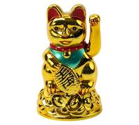 SiSinkal Chat chinois agitant la chance avec lingot doré et bavoir vert, Maneki Neko de 16,5 cm pour décoration de maison, bureau, décoration de voiture (11,4 cm, doré)