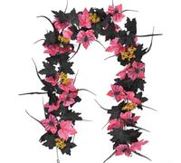 Sisinkal Guirlande d'Halloween de 170 cm - Feuilles noires effrayantes - Fleurs roses - Araignées effrayantes - Décoration pour fête, porte, cheminée, mur - Décoration festive sur le thème de