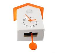 SiSinkal Horloge murale avec appel à coucou, pendule moderne pour la décoration de la maison, du bureau, du salon, volume réglable, 25 x 20 x 15 cm (blanc + orange)