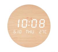 SiSinkal Horloge murale LED avec affichage de la date et de la température, horloge numérique silencieuse sans tic-tac pour salon, chambre à coucher, étude, commutateur de format 12/24h, couleur bois