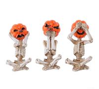 Sisinkal Lot de 3 décorations d'Halloween en forme de tête de citrouille et de crâne en résine, décorations gothiques en résine, motif « See Hear Speak No Evil » - Décoration d'intérieur et