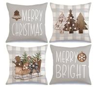 SiSinkal Lot de 4 housses de coussin de Noël en lin pour canapé, lit, vacances (E) 45,7 x 45,7 cm