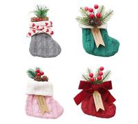 Sisinkal Lot de 4 pendentifs en forme de chaussettes de sapin de Noël - Décoration festive pour porte de voiture - Tissu - Carillon saisonnier - Son du vent - Toucher charmant