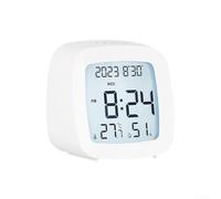 SiSinkal Réveil numérique avec grand écran LCD, moniteur de température et d'humidité, lumière activée par la voix, répétition intelligente, double format d'heure pour table de chevet ou salle d'étude