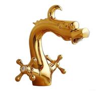 SiSinkal Robinet de salle de bain en laiton en forme de dragon, mélangeur de lavabo en cuivre robuste avec débit d'économie d'eau, double poignées croisées pour le réglage de la température, finition